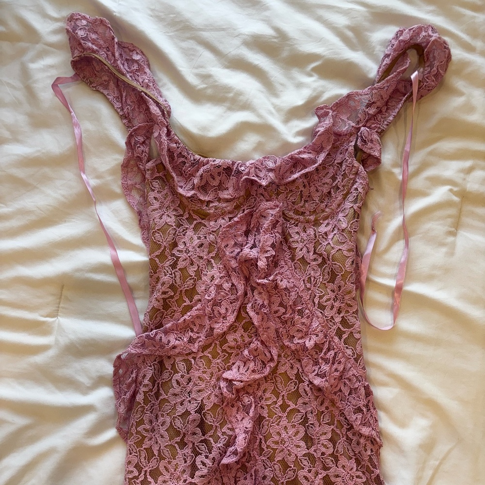 Pink Lace Mini Homecoming Dress